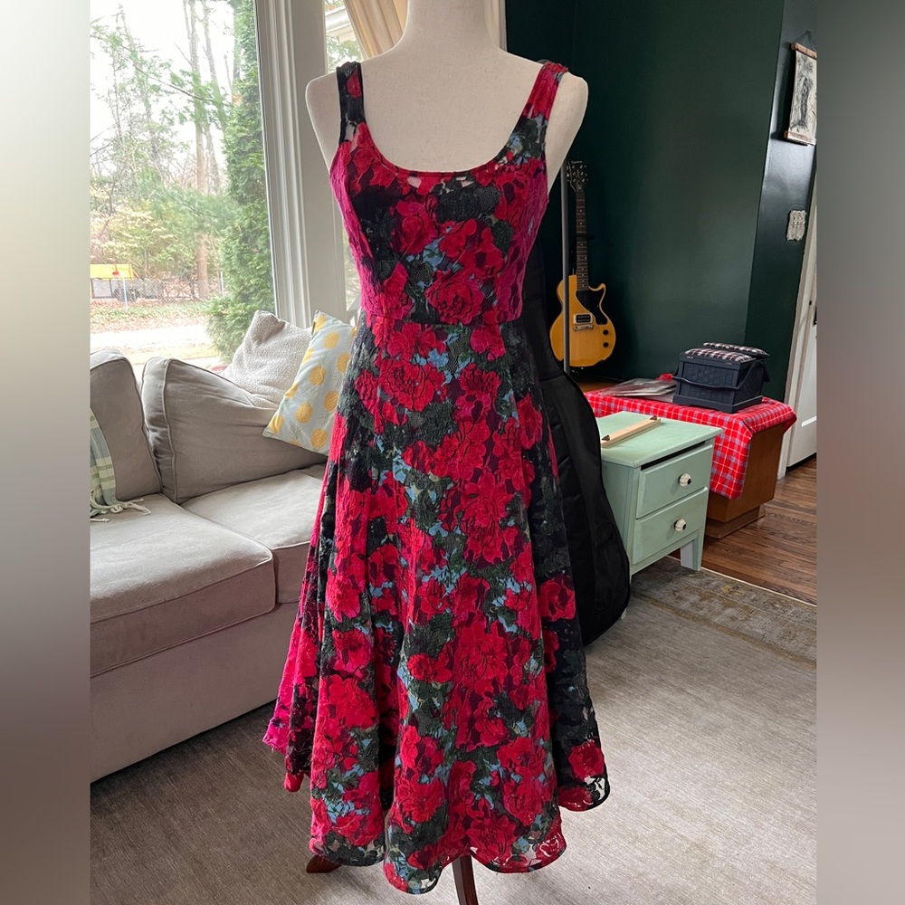 Anthropologie Tracy Reese Red Floral dress Sz 0
